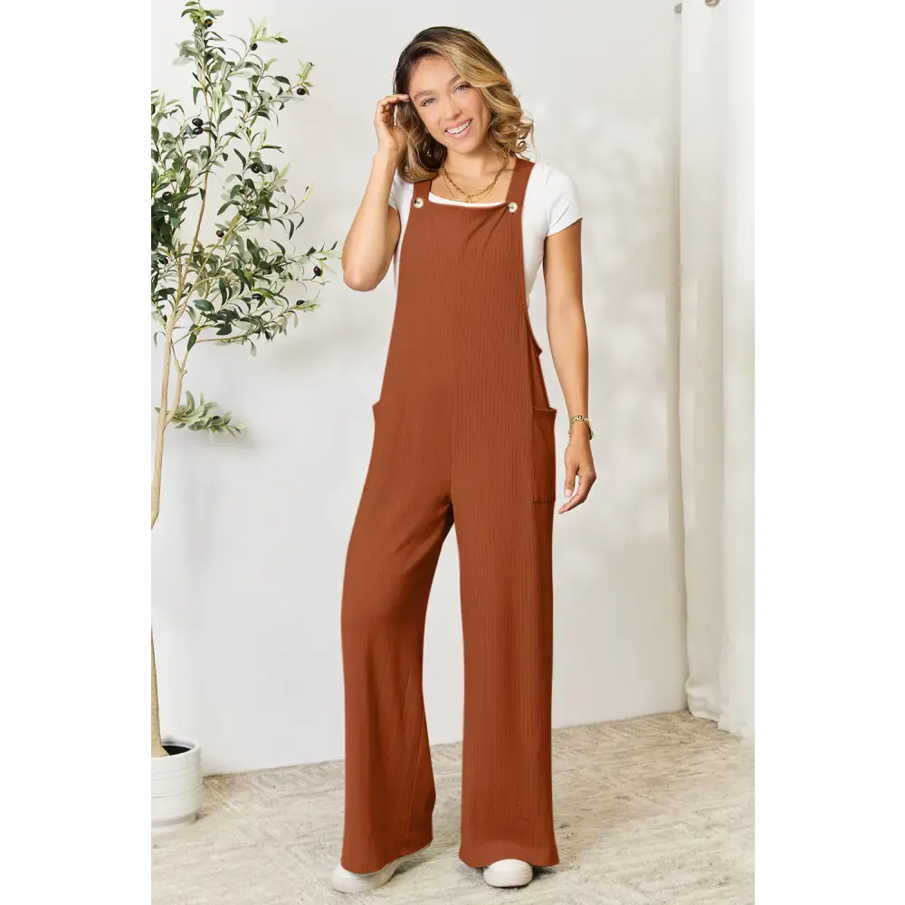 Double Take Full Size Wide Strap Overall with Pockets - Bottoms