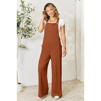 Double Take Full Size Wide Strap Overall with Pockets - Bottoms