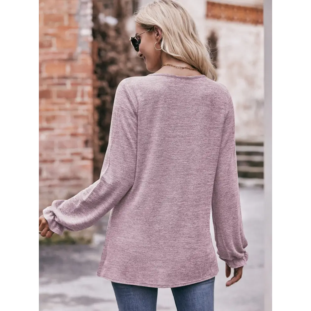 Double Take Long Flounce Sleeve Round Neck Blouse - Madi Gray Boutique