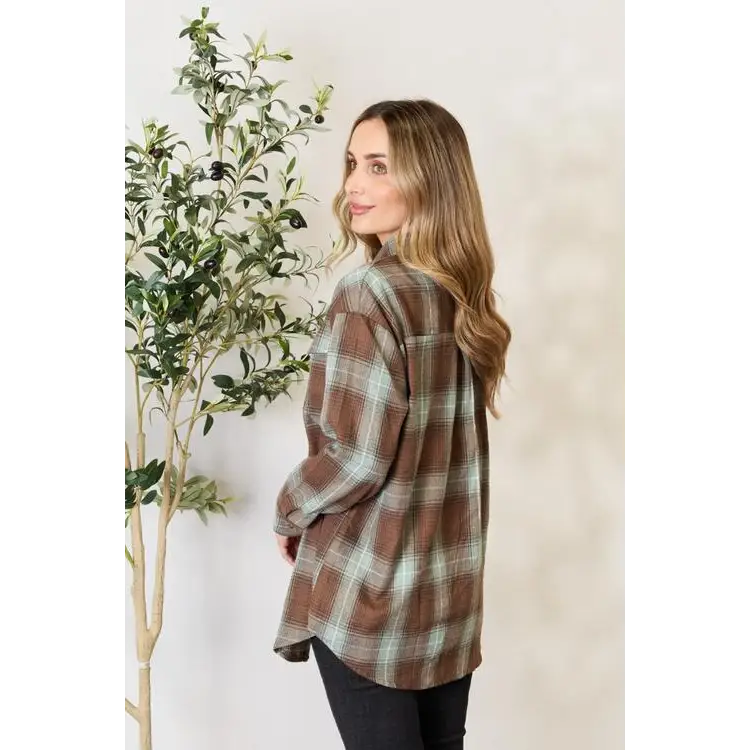 Double Take Plaid Dropped Shoulder Shirt - Madi Gray Boutique