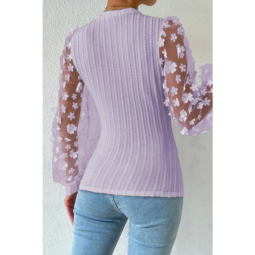 Double Take Textured Applique Long Sleeve Blouse