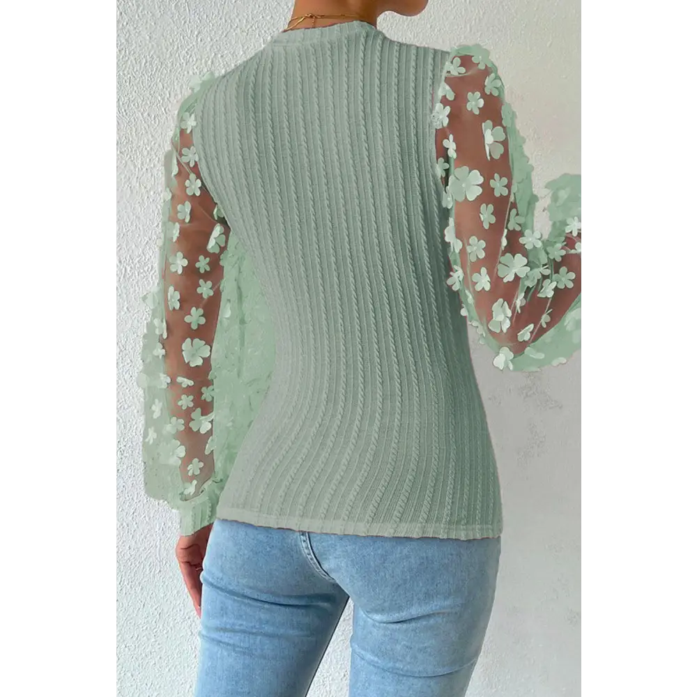 Double Take Textured Applique Long Sleeve Blouse