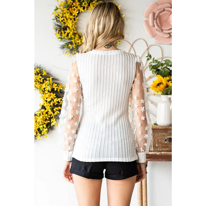 Double Take Textured Applique Long Sleeve Blouse