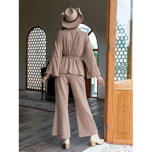 Dropped Shoulder Cardigan and Pants Set