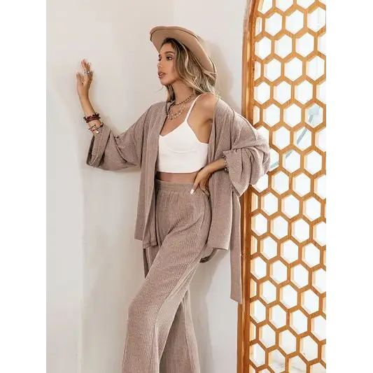 Dropped Shoulder Cardigan and Pants Set