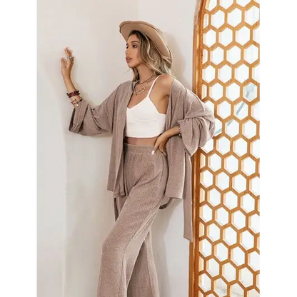 Dropped Shoulder Cardigan and Pants Set