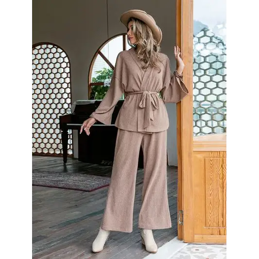 Dropped Shoulder Cardigan and Pants Set