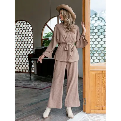 Dropped Shoulder Cardigan and Pants Set