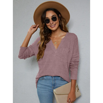 Dropped Shoulder High-Low Waffle-Knit Top - Madi Gray Boutique