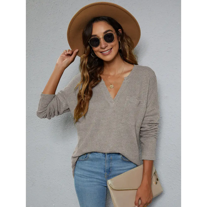 Dropped Shoulder High-Low Waffle-Knit Top - Madi Gray Boutique