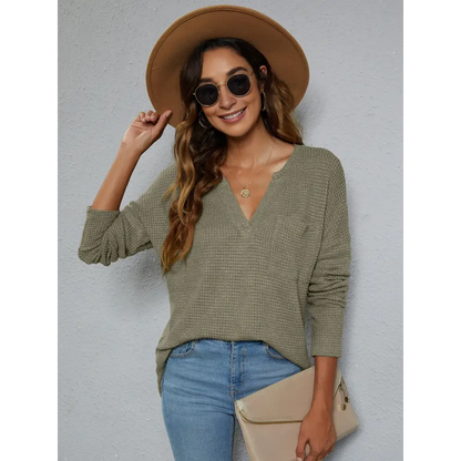 Dropped Shoulder High-Low Waffle-Knit Top - Madi Gray Boutique