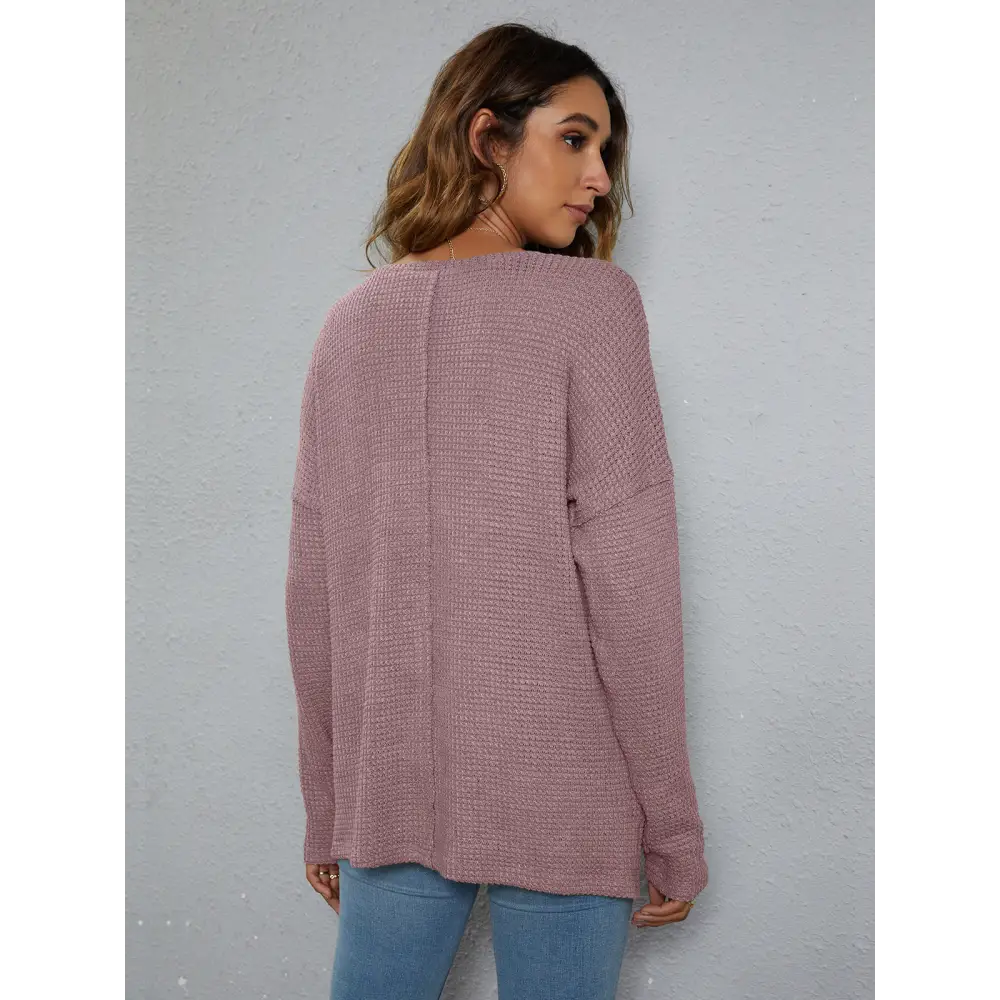 Dropped Shoulder High-Low Waffle-Knit Top - Madi Gray Boutique