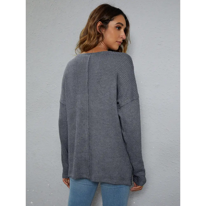 Dropped Shoulder High-Low Waffle-Knit Top - Madi Gray Boutique