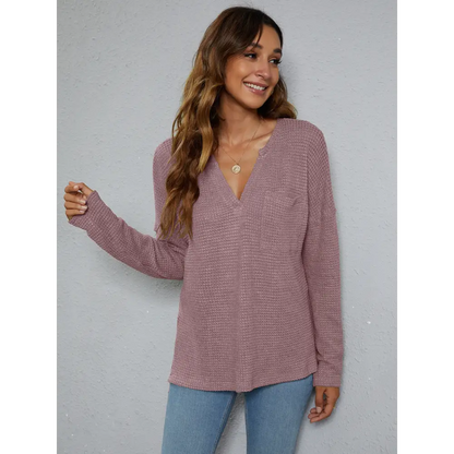 Dropped Shoulder High-Low Waffle-Knit Top - Madi Gray Boutique