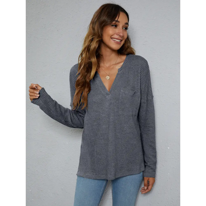 Dropped Shoulder High-Low Waffle-Knit Top - Madi Gray Boutique