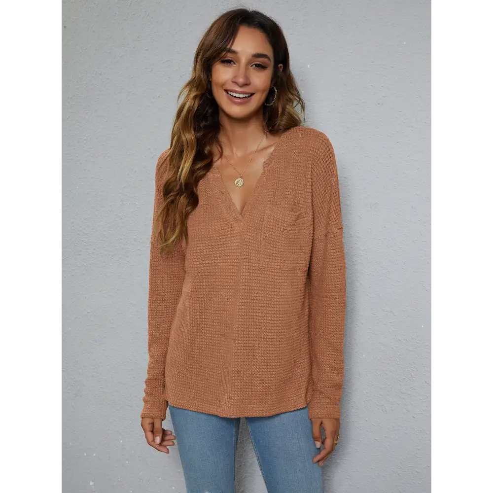 Dropped Shoulder High-Low Waffle-Knit Top - Madi Gray Boutique