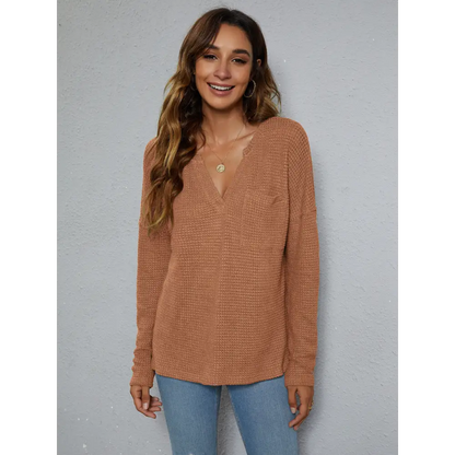 Dropped Shoulder High-Low Waffle-Knit Top - Madi Gray Boutique