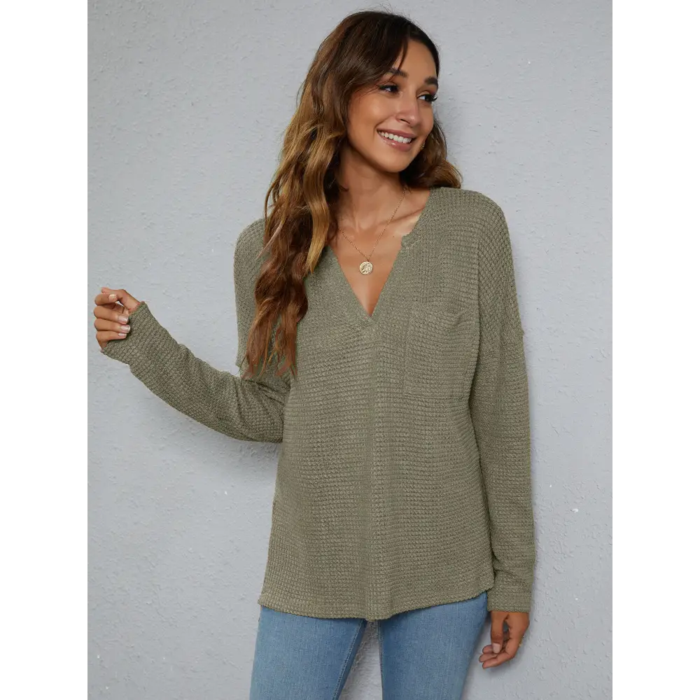 Dropped Shoulder High-Low Waffle-Knit Top - Madi Gray Boutique