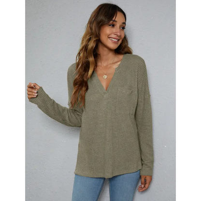 Dropped Shoulder High-Low Waffle-Knit Top - Madi Gray Boutique