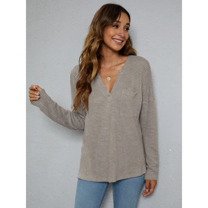 Dropped Shoulder High-Low Waffle-Knit Top - Madi Gray Boutique