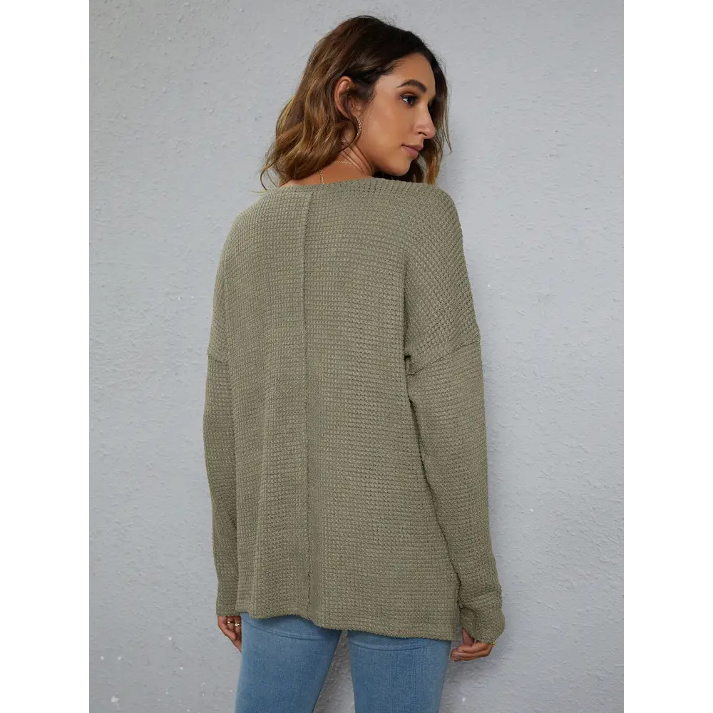 Dropped Shoulder High-Low Waffle-Knit Top - Madi Gray Boutique