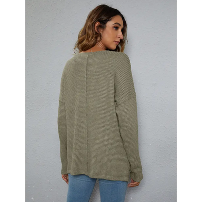 Dropped Shoulder High-Low Waffle-Knit Top - Madi Gray Boutique