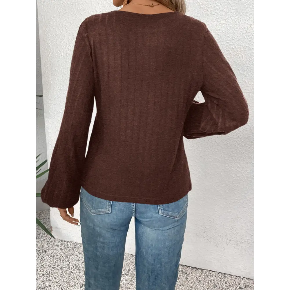 Embroidered Round Neck Long Sleeve Top - Tops