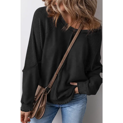 Exposed Seam Long Sleeve Sweatshirt - Black / S - Tops