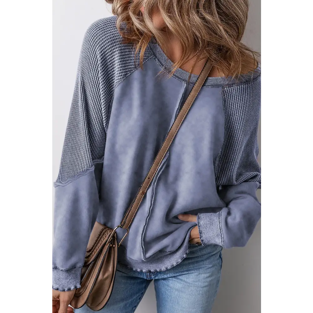 Exposed Seam Long Sleeve Sweatshirt - Dusty Blue / S - Tops