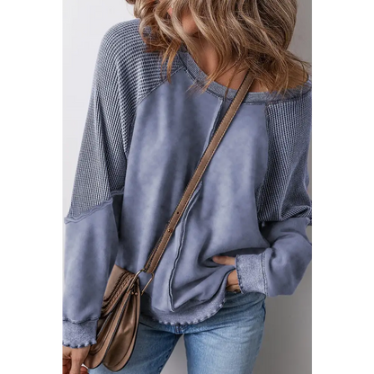 Exposed Seam Long Sleeve Sweatshirt - Dusty Blue / S - Tops