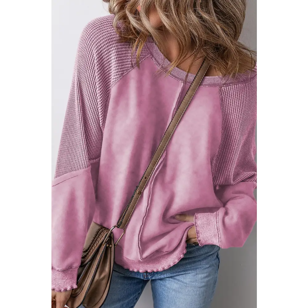 Exposed Seam Long Sleeve Sweatshirt - Dusty Pink / S - Tops