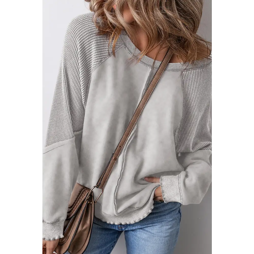 Exposed Seam Long Sleeve Sweatshirt - Gray / S - Tops