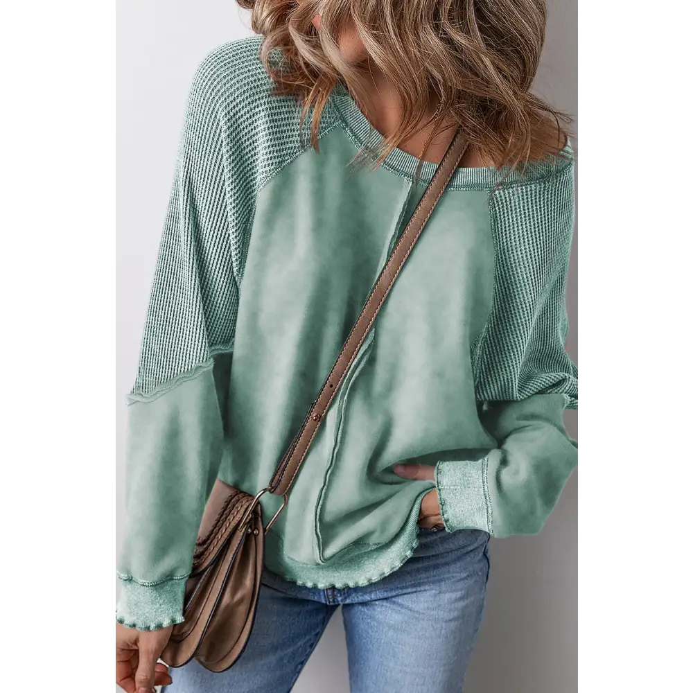 Exposed Seam Long Sleeve Sweatshirt - Gum Leaf / S - Tops