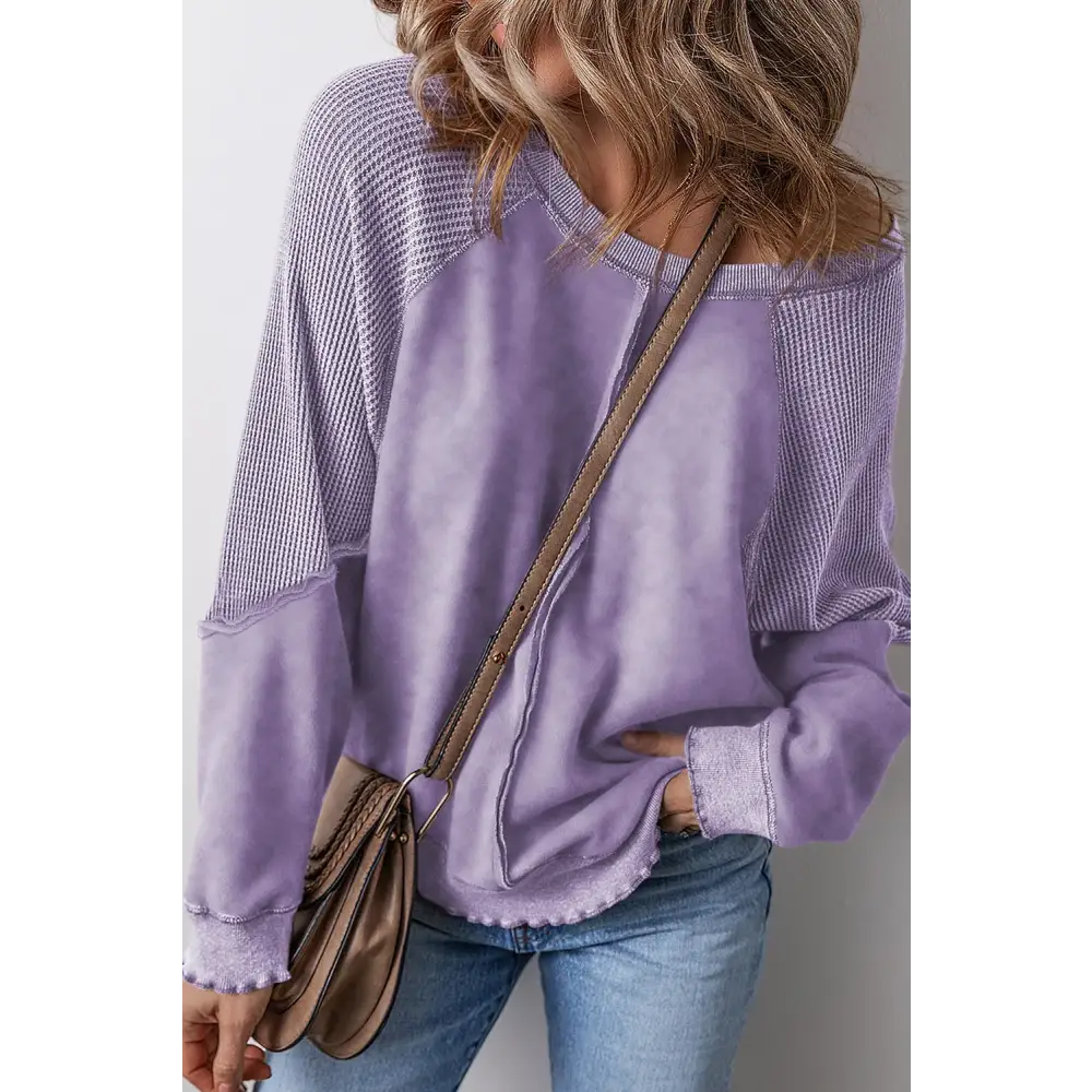 Exposed Seam Long Sleeve Sweatshirt - Lavender / S - Tops