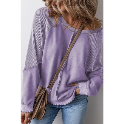 Exposed Seam Long Sleeve Sweatshirt - Lavender / S - Tops