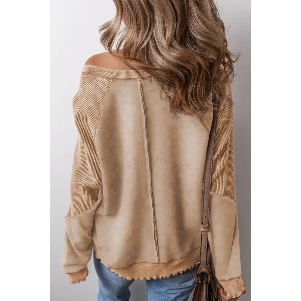 Exposed Seam Long Sleeve Sweatshirt - Tops