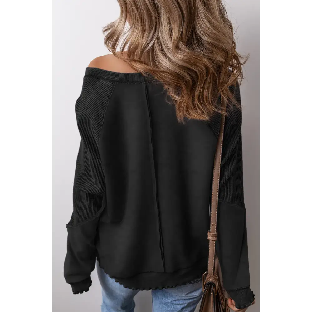 Exposed Seam Long Sleeve Sweatshirt - Tops