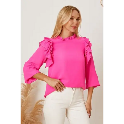 Frill Ruffled Three-Quarter Sleeve Blouse - Tops