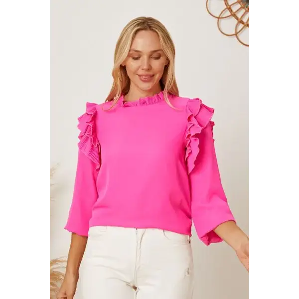 Frill Ruffled Three-Quarter Sleeve Blouse - Tops