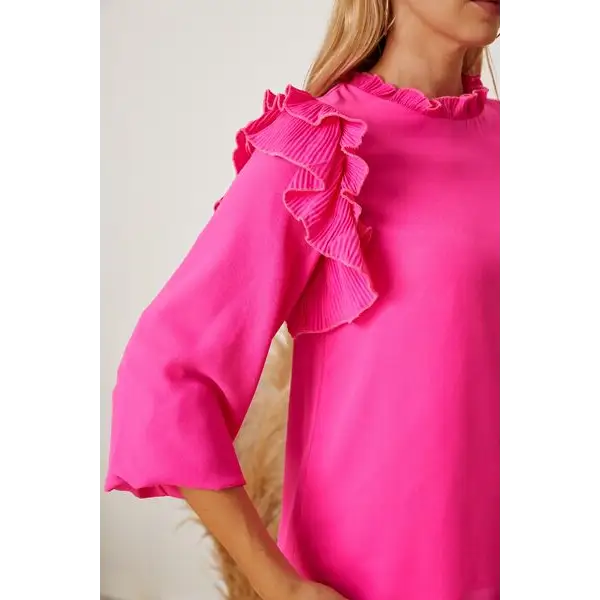 Frill Ruffled Three-Quarter Sleeve Blouse - Tops