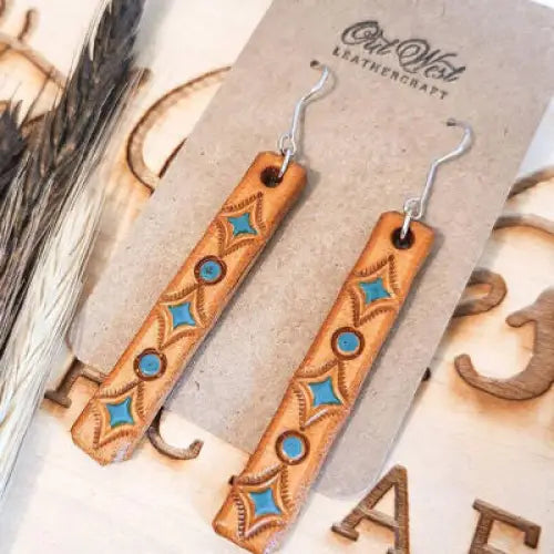 Geometric Leather Bar Earrings - Tangerine / One Size