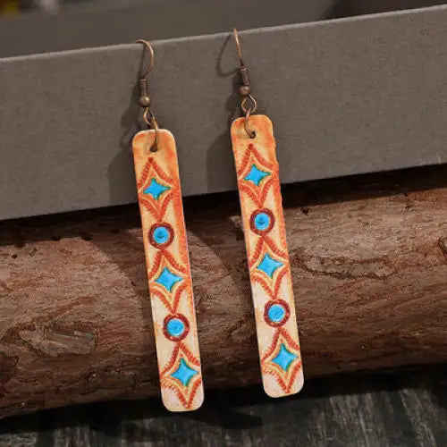 Geometric Leather Bar Earrings - Tangerine / One Size