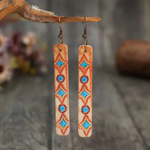 Geometric Leather Bar Earrings - Tangerine / One Size