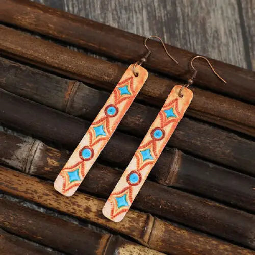 Geometric Leather Bar Earrings - Tangerine / One Size