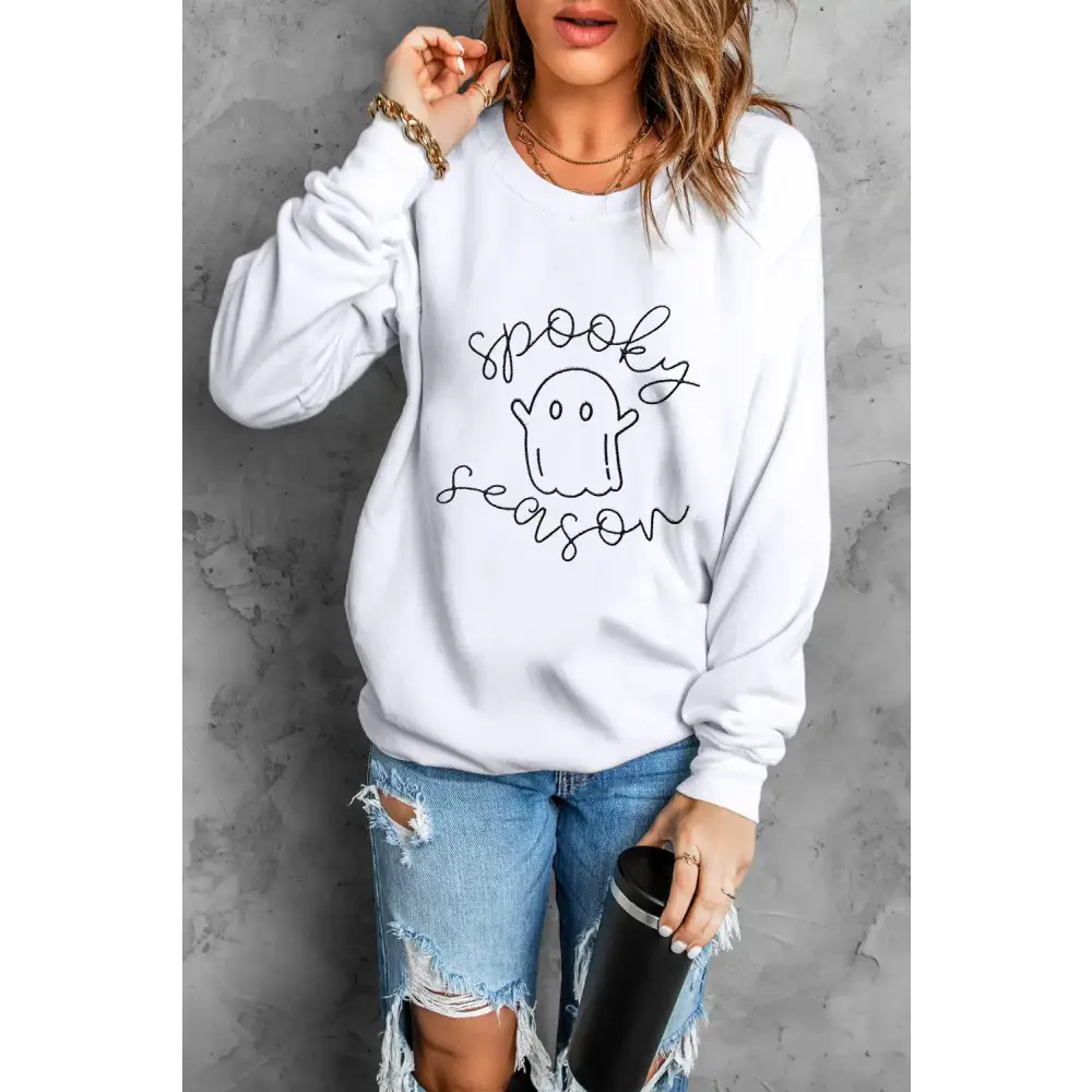 Ghost Graphic Long Sleeve Dropped Shoulder Sweatshirt - Tops