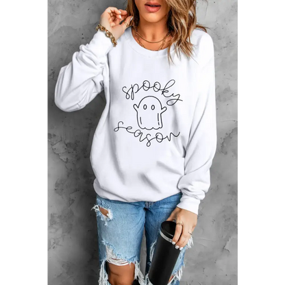 Ghost Graphic Long Sleeve Dropped Shoulder Sweatshirt - Tops