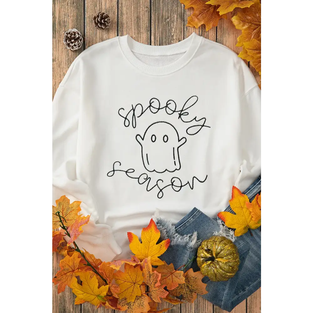 Ghost Graphic Long Sleeve Dropped Shoulder Sweatshirt - Tops