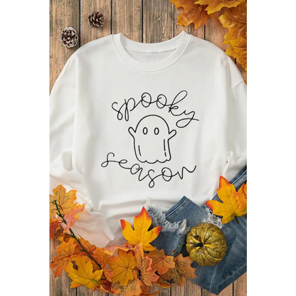 Ghost Graphic Long Sleeve Dropped Shoulder Sweatshirt - Tops