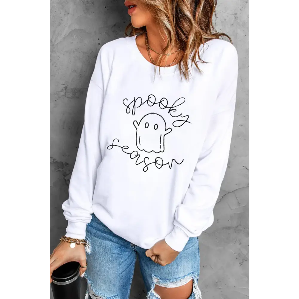 Ghost Graphic Long Sleeve Dropped Shoulder Sweatshirt - Tops