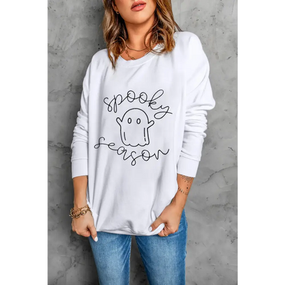 Ghost Graphic Long Sleeve Dropped Shoulder Sweatshirt - White / S - Tops